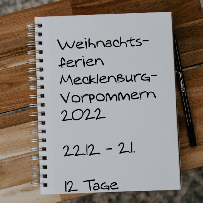 Weihnachtsferien Mecklenburg-Vorpommern 2022: 22.12. - 02.01.